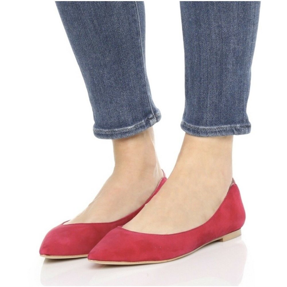 Sam Edelman Red Suede Rae Flat Shoes Pointed Toe Size 8